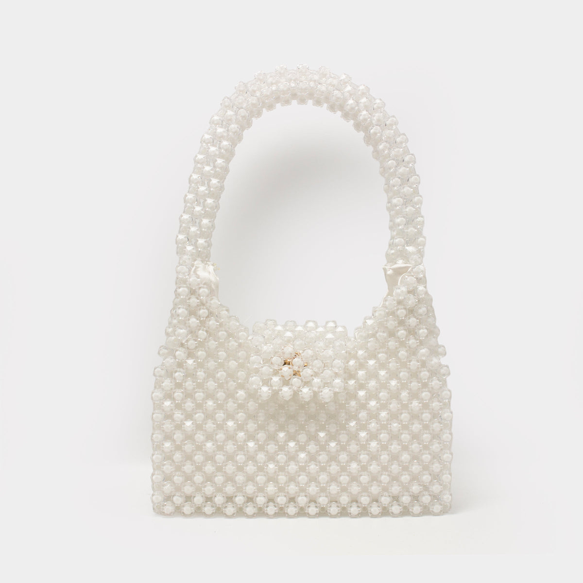 HANDMADE DOUBLE TONE BEADED HAND BAG - WHITE KKB-05