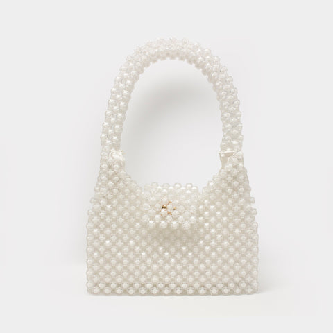 HANDMADE DOUBLE TONE BEADED HAND BAG - WHITE KKB-05