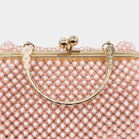 HANDMADE DOUBLE TONE BEADED HAND BAG- PEACH KKB-02