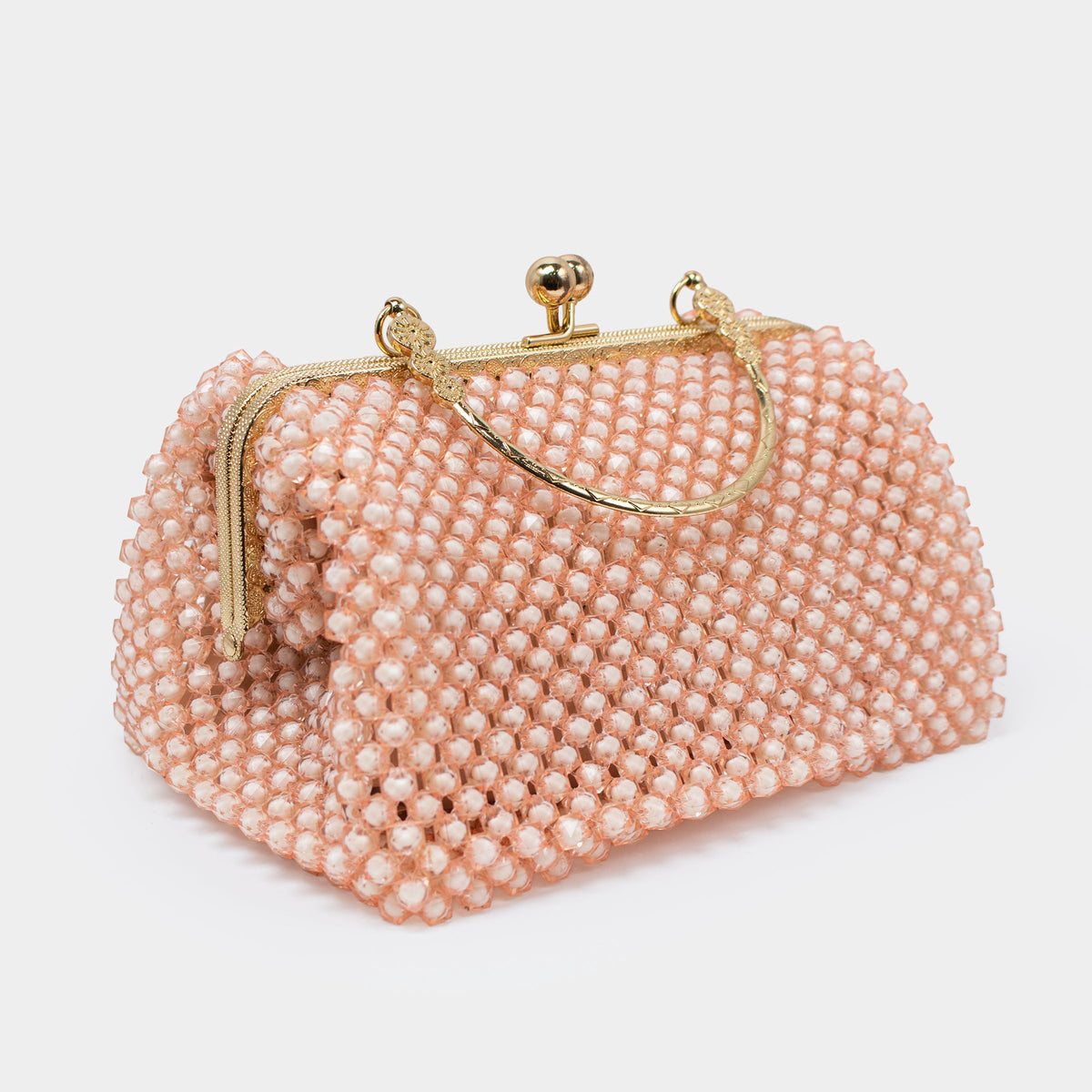 HANDMADE DOUBLE TONE BEADED HAND BAG- PEACH KKB-02