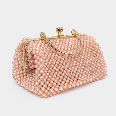 HANDMADE DOUBLE TONE BEADED HAND BAG- PEACH KKB-02