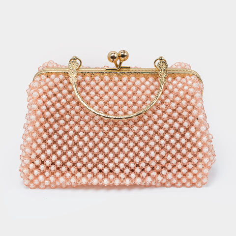 HANDMADE DOUBLE TONE BEADED HAND BAG- PEACH KKB-02