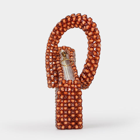 HANDMADE DOUBLE TONE BEADED HAND BAG - BROWN KKB-04