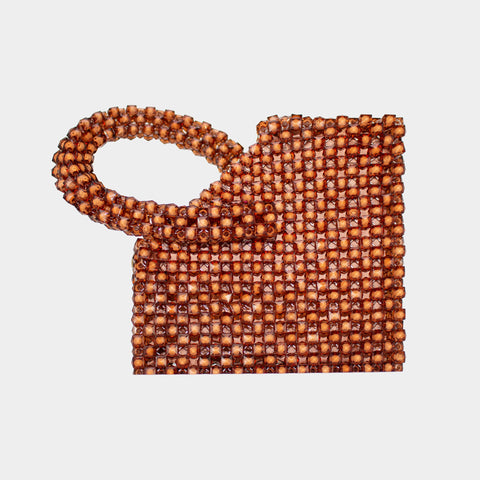 HANDMADE DOUBLE TONE BEADED HAND BAG - BROWN KKB-04