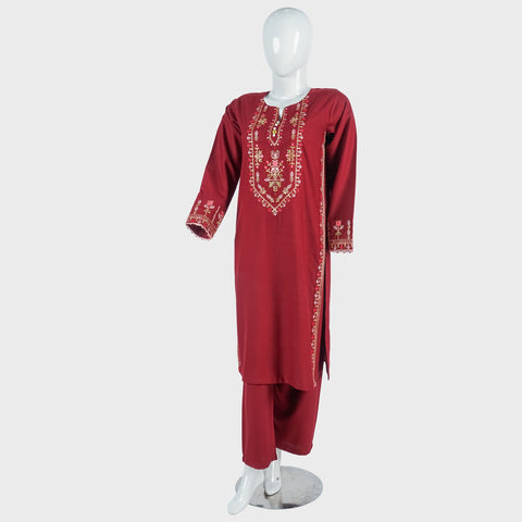 02 PCS Embroidered Dhanak fabric suit (KRAFT KURTA-05)