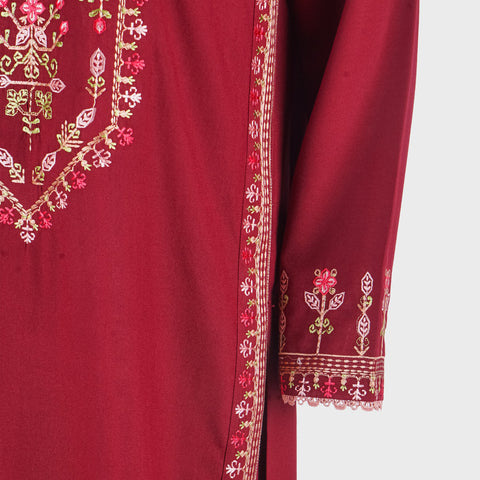 02 PCS Embroidered Dhanak fabric suit (KRAFT KURTA-05)