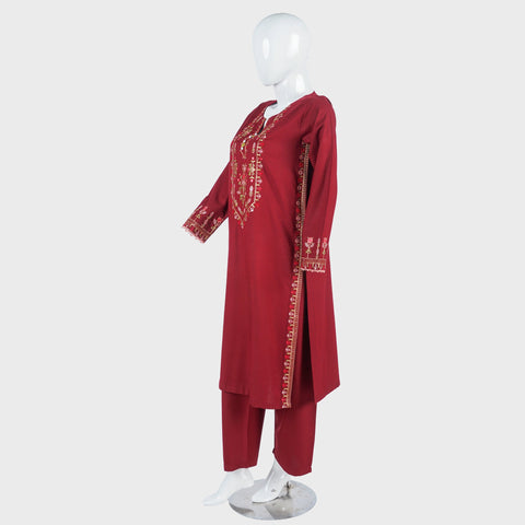 02 PCS Embroidered Dhanak fabric suit (KRAFT KURTA-05)